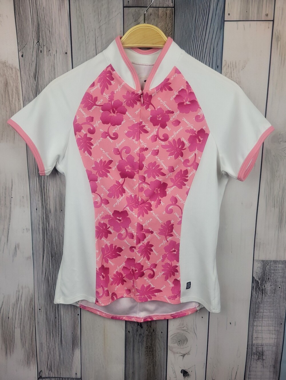Shebeest Pink White Cycling Shirt Short Sleeve Floral Size Small